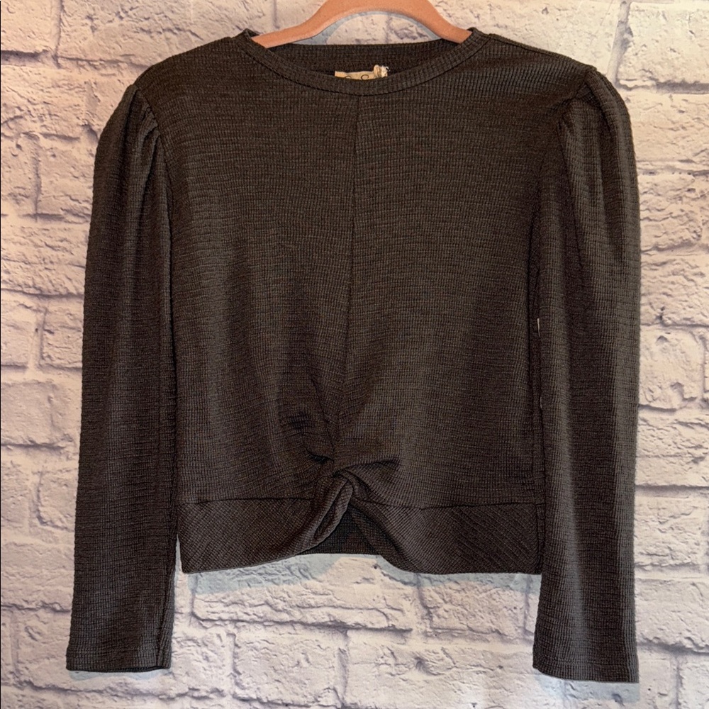 Jessica Simpson Charcoal Long Sleeve Knotted Tee Size girls L/10